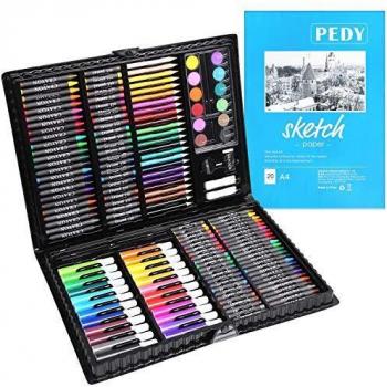 PEDY 164 Accesorios de Dibujo, Lápices de Colores, Set Artístico para Dibujar y Bocetar, Juego de Pintura para Niños, Artistas Principiantes, Estuche de Dibujo, Incluye Bloc de Dibujo