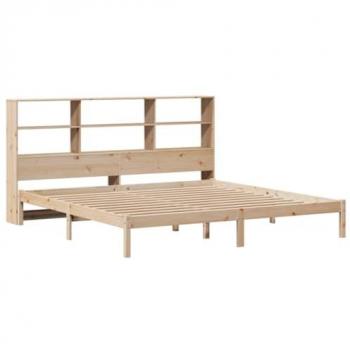 Cama con estantería sin colchón madera maciza de pino 180x200cm Marrón