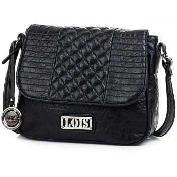 Lois - 94885 Bolso de Mujer Bandolera con Solapa. Cierre Cremallera y Solapa con Cierre botón. Bolsillo Trasero. Llavero. Acolchado. Piel sintética - Polipiel, Color Negro