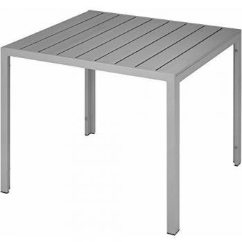 Mesa de Jardín de Aluminio Maren con Patas Ajustables - 90x90x74.5 cm, Superficie en Aspecto Madera, Resistente a Intemperie y Fácil de Limpiar - Plata