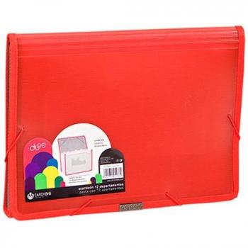 Carpeta Clasificadora Carchivo Dune Rojo Din A4 24,5 x 33,5 x 4 cm con 13 departamentos, goma elástica, material de polipropileno rígido acanalado