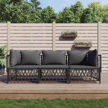 vidaXL 3-Piece Anthracite Steel Garden Lounge Set with Cushions