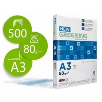 Papel fotocopiadora Greening Din A3 80 gramos paquete de 500 hojas Blanco Uso Diario Oficina