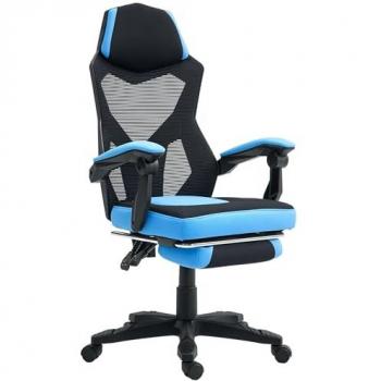 Silla Gaming Vinsetto Azul con Reposapiés Retráctil, Respaldo Reclinable y Altura Ajustable