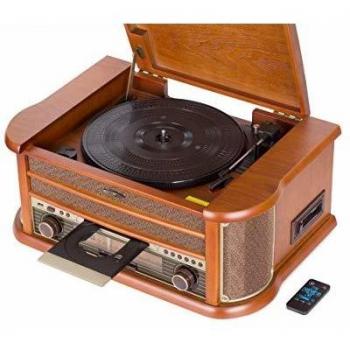 Sistema de audio retro Reflexion HIF2002 con tocadiscos, FM, CD, casete, USB, grabación y control remoto (2 x 40 W) en madera natural