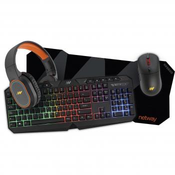 Kit Gaming Netway XKS600: Auriculares Bluetooth + Ratón + Teclado + Alfombrilla XL Combo