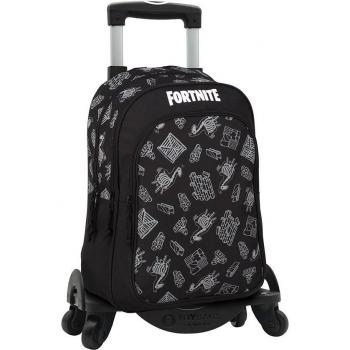 Mochila primaria DAM Fortnite Dark Black con carro, doble compartimento, protección lateral y stoper frontal, 4 ruedas multidireccionales, dimensiones 31x18x42 cm, color negro
