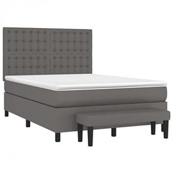 Cama box spring con colchón de cuero sintético gris 140x190 cm