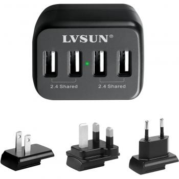 Cargador de pared de 4 puertos USB, compacto, 3 clavijas, ideal para viajes, ajuste para iPhone iPad, Samsung Galaxy, HTC Nexus, Moto, BlackBerry, altavoz Bluetooth, auriculares, banco de energía y más