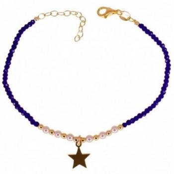 Pulsera Plata Ley 925m Chapada Oro Mujer 17 Cm Piedras Azules Perlas Estrella