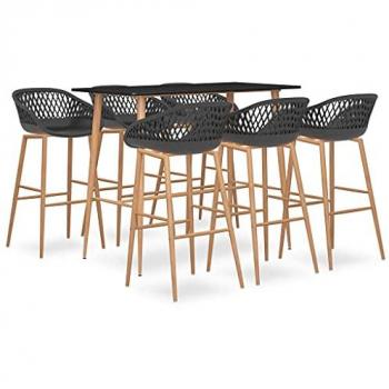 Mesa alta y taburetes de bar 7 piezas negro y gris, incluye mesa alta y 6 taburetes, diseño moderno, color negro y gris, ideal para pub, casa, jardín, bistró o cafetería