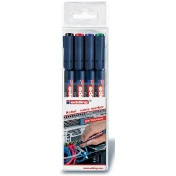 Set de Marcadores para Cables Edding 8407 - 4 Colores (Negro, Rojo, Azul, Verde), Punta Redonda 0.3 mm, Permanente y Resistente al Agua