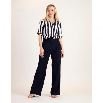 Pantalón ancho de mujer liso con cinturón