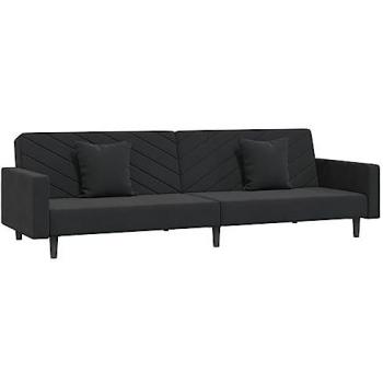 Sofá cama de 2 plazas con 2 almohadas negro en terciopelo