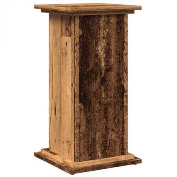 Pedestal expositor con almacenaje madera envejecida 31x30x60 cm