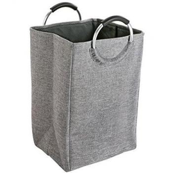 Versa 19485341 Cesto de Ropa para la Colada con Asas Plegable, Poliéster, Gris Claro, 55 x 30 x 46 cm