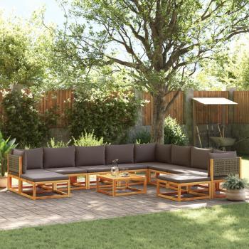 Sofá de jardín Set 11 piezas con almohadas de acacia de madera maciza