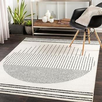 Alfombra Moderna Escandinava Nairobi, Rectangular, 200x275 cm, Pelo Corto, Diseño Boho en Blanco y Negro