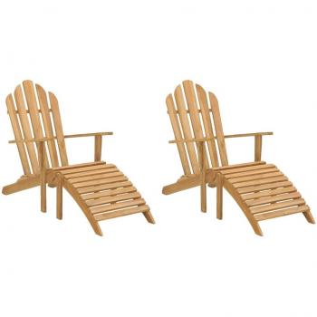 Teak Solid Wood Adirondack Chairs with Footrests - Set of 2