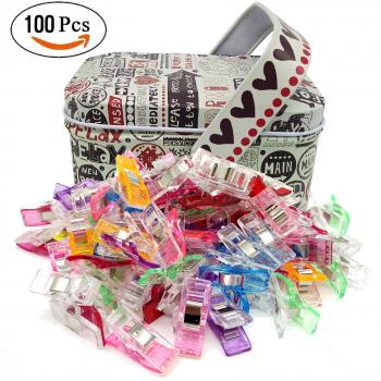 Clips de costura,Bingolar 100pcs Craft Clips Craft accesorios para costura tejer ganchillo, manualidades,de acolchado clips para costura caja de lata paquete,varios colores,Sewing Clips Wonder clips