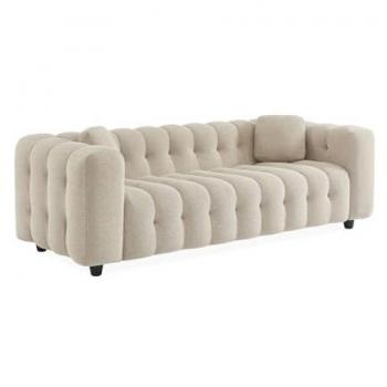 Sofá de 3 plazas tapizado en tela borreguito texturizada, color beige, medidas 99x229x71 cm
