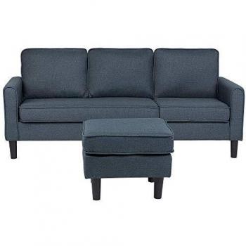 Sofá tapizado 3 plazas gris oscuro con reposapiés estilo moderno Avesta