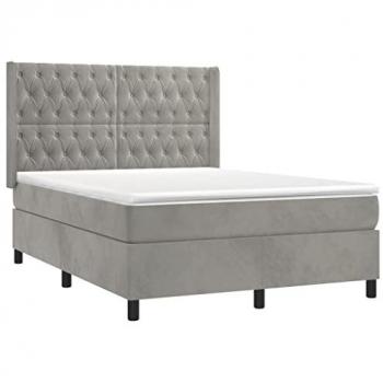 Cama box spring colchón y LED terciopelo gris claro 140x190 cm