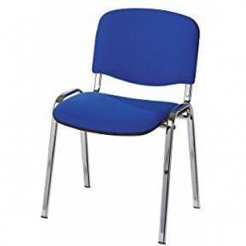 Silla para visitas apilable con respaldo acolchado y estructura cromada, tapizado azul