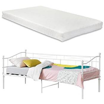 Cama Simple Arjeplog con Colchón de Espuma Fría y Estructura de Metal 90x200cm - Blanco Mate