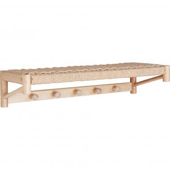 Estante de pared para sombreros en álamo con 5 ganchos y tejido natural, 78 x 31 cm, House Nordic Abano
