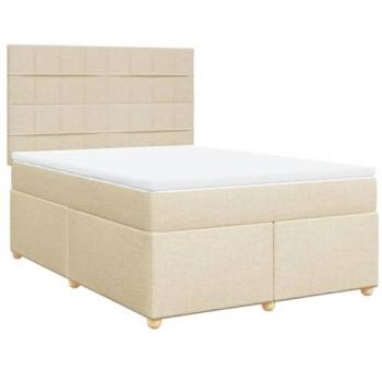 Cama box spring con colchón tela color crema 140x200 cm