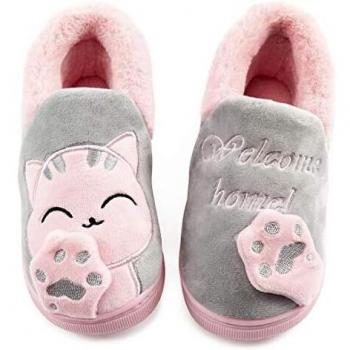 Vunavueya Zapatillas de Estar por Casa Niña Niño Zapatos Pantuflas Invierno Bebé Interior Caliente Peluche Forradas Slippers Gris