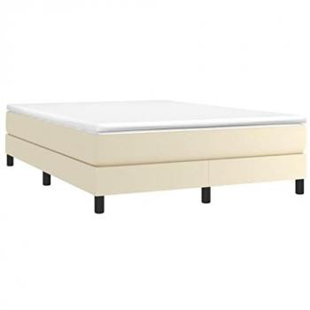 Cama box spring con colchón de cuero sintético crema 140x200 cm