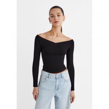Stradivarius Black V-Neck T-Shirt Size L