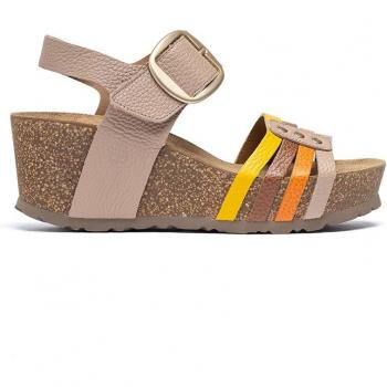 YOKONO Sandalia cuña Bari 304 beige - Sandalias de cuña de mujer de piel