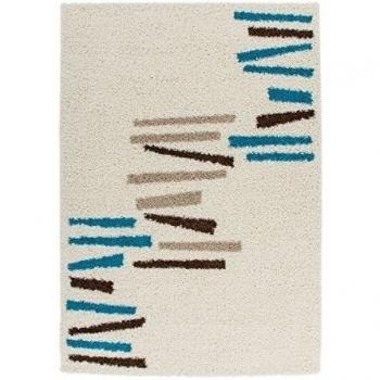 Alfombra Moderna Shaggy Rio rayas beige crema Marrón turquesa diferentes tamaños Sale 50%, 80 cm_x_150 cm