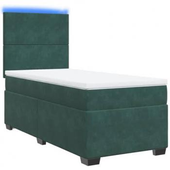 Cama Box Spring con Colchón de Terciopelo Verde Oscuro 90x190 cm
