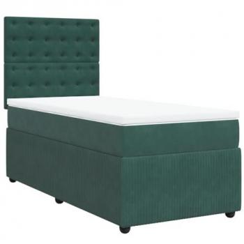 Cama box spring con colchón terciopelo verde oscuro 100x200 cm