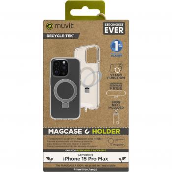 Muvit for Change Recycletek Magsafe Transparent Case with Stand for Apple iPhone 15 Pro Max