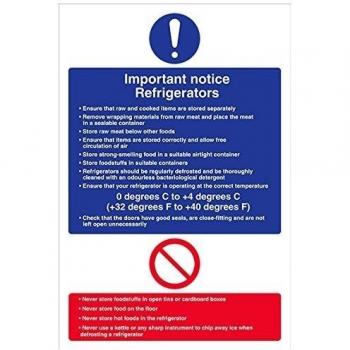 vsafety 44002 au-s obligatorio Catering señal, autoadhesivos, aviso importante/refrigeradores, vertical, 200 mm x 300 mm, azul, rojo