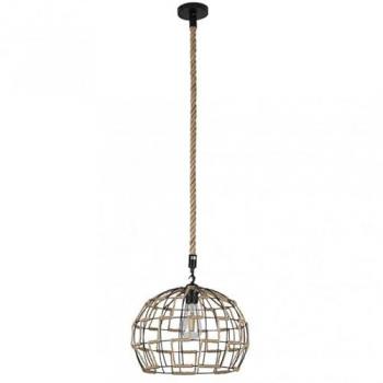 Lámpara Colgante Fabrilamp 1xE27 con cuerda de yute, diseño boho, diámetro de 35 cm, color negro