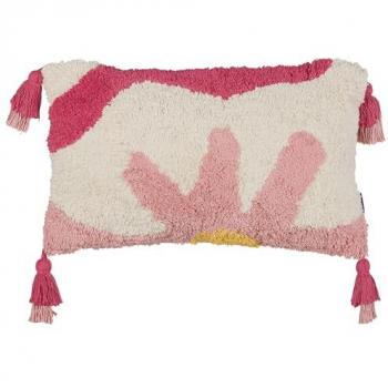 Cojín Decorativo de Algodón Rosa y Blanco con Motivo Floral y Borlas 30 x 50 cm Actaea