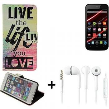360° Funda Smartphone para Telefunken Diamond TD3, 'live the life you love' + auriculares | Wallet case flip cover caja bolsa Caso Monedero BookStyle - K-S-Trade