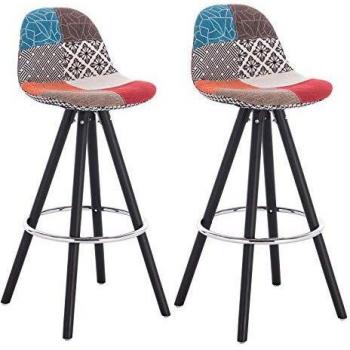 WOLTU 2X Patchwork Taburete de Bar con Respaldo, Marco de Madera Mueble Cocina Taburete Alto para Cocina, Bar, Paquete de 2 Unidades Lino