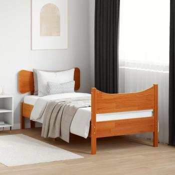 Cama sin colchón de madera de pino en color cera marrón 90x190 cm con cabecero