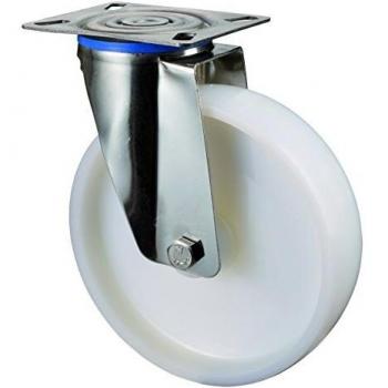 Rueda Giratoria de 200 mm con Placa de Plástico, Capacidad de Carga 300 kg, Acero Inoxidable