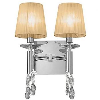 Lámpara de pared Tiffany Aplique conmutado 2+2 luces E14 y G9, cromo pulido, pantallas de bronce suave y cristal transparente