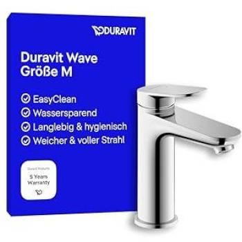 Mezclador de lavabo Duravit Wave M Eco 3L/min sin vaciador automático, cromo brillante