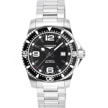 Longines HydroConquest 44mm Men's Automatic Diver's Watch with Super-LumiNova Black Dial 300M
