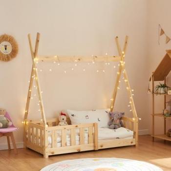 Cama Infantil Tipi Helsingborg con Reja de Seguridad de Pino 140x70cm - Natural